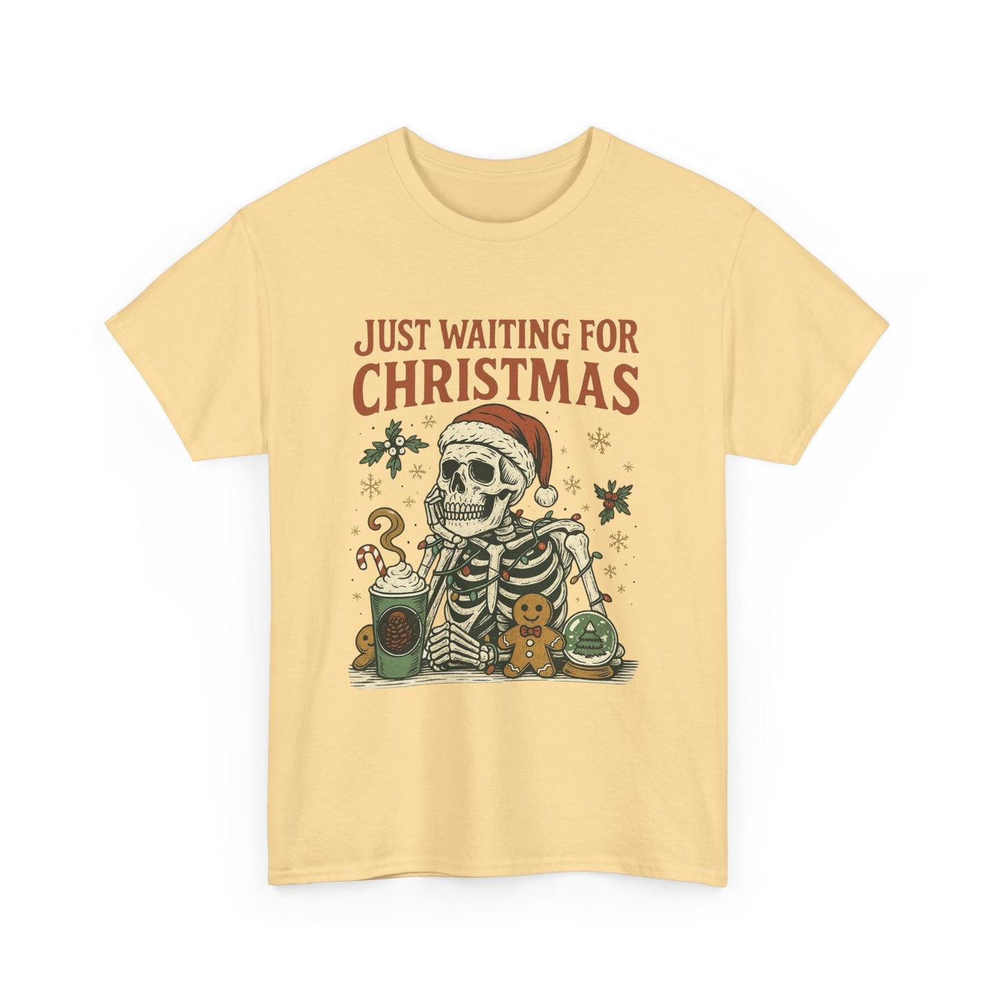 Just Waiting For Christmas Graphic T Shirt NEW Unisex Heavy Cotton Tee