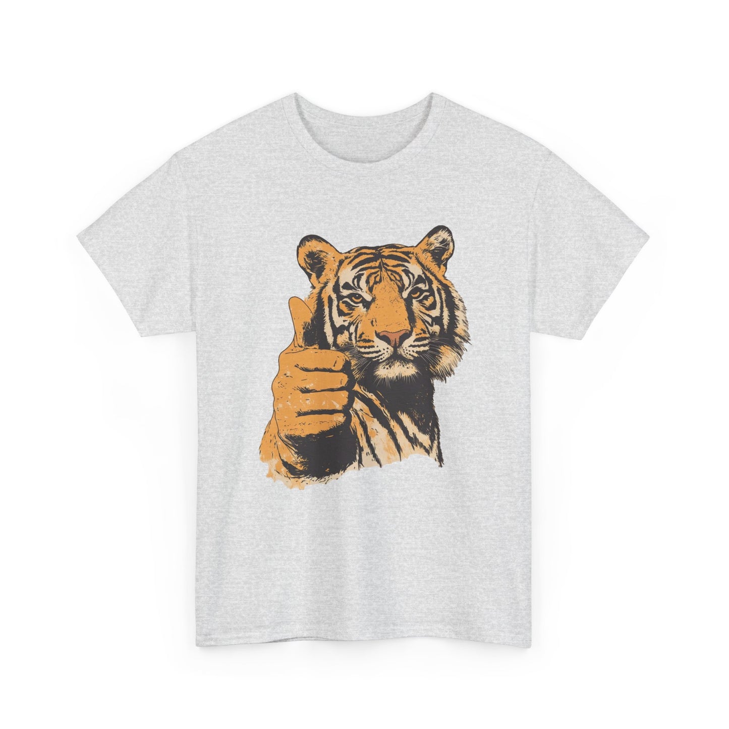 Thumbs Up Tiger Retro Graphic T Shirt Regular Men's Heavy Cotton Tee
