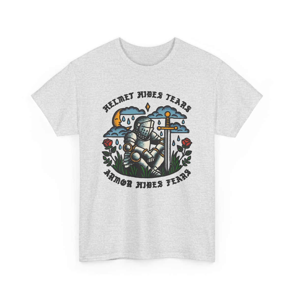 Helmet Hides Tears Medieval Graphic T Shirt Men's Heavy Cotton Tee