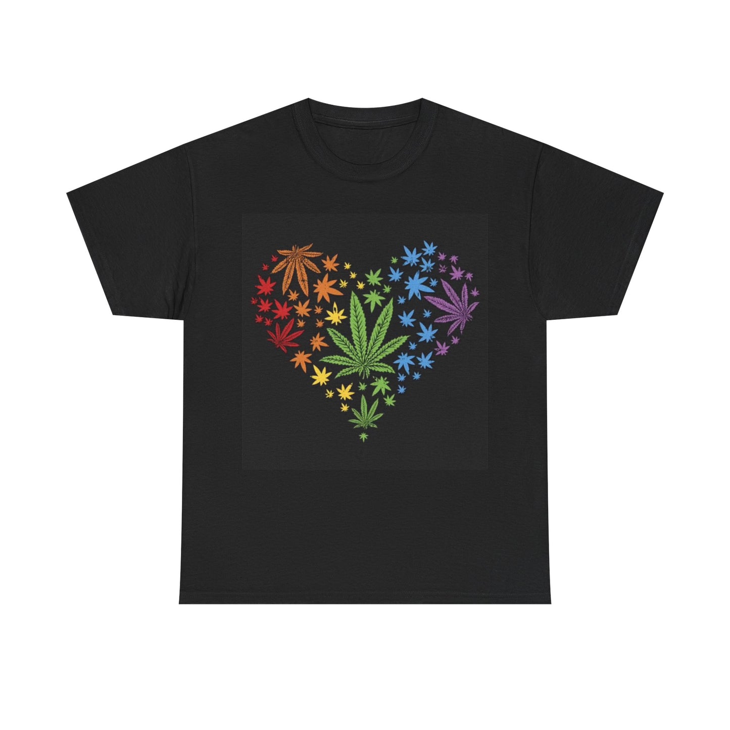 Weed Heart Rainbow Tshirt 420 Cute Graphic Unisex Heavy Cotton Tee