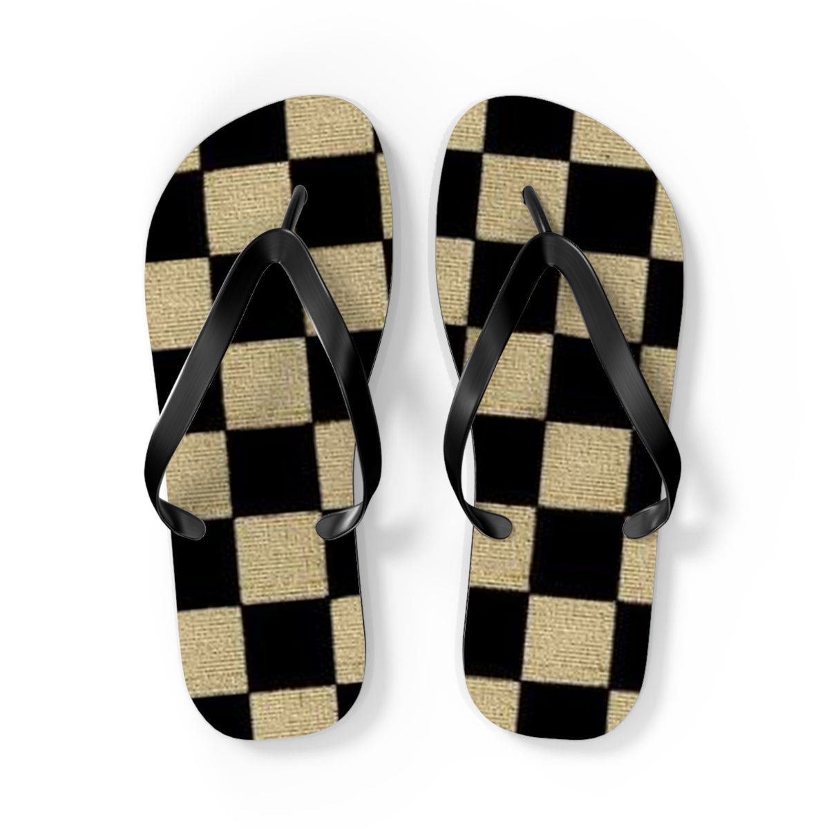 Black And Tan Checkered Beach Sandals, Slides for Summer, Flip Flops