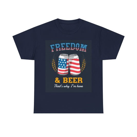 Freedom and Beer Tshirt American Wheat Summer Beer pong Unisex Heavy Cotton Tee