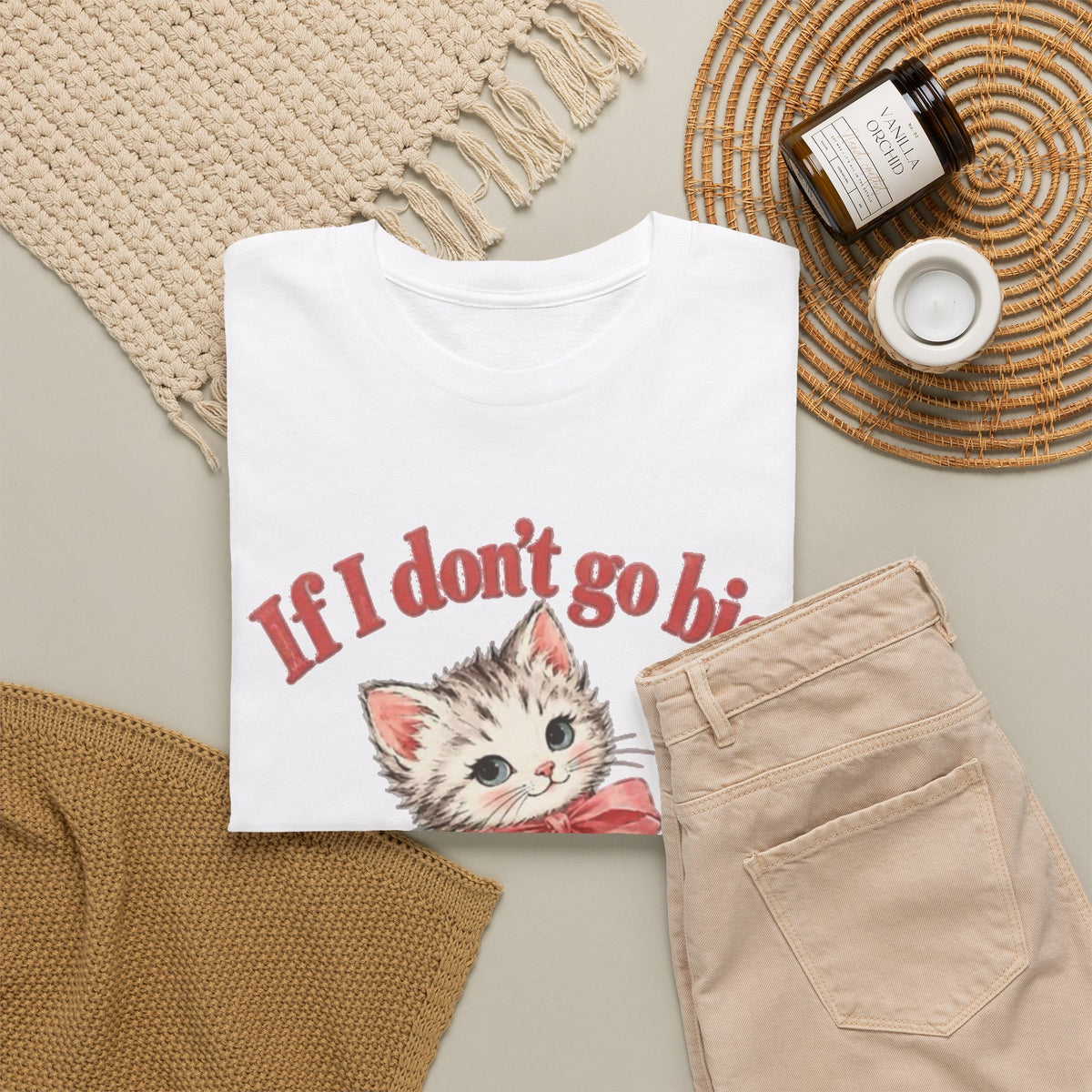 If I Don't Go Big Can I Go Home Cat Graphic T-Shirt Funny  Men's Tee