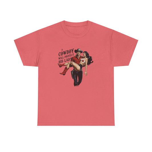 A Cowboy Will Save This Lady Graphic T-Shirt Women's Heavy Comfy Cotton Tee