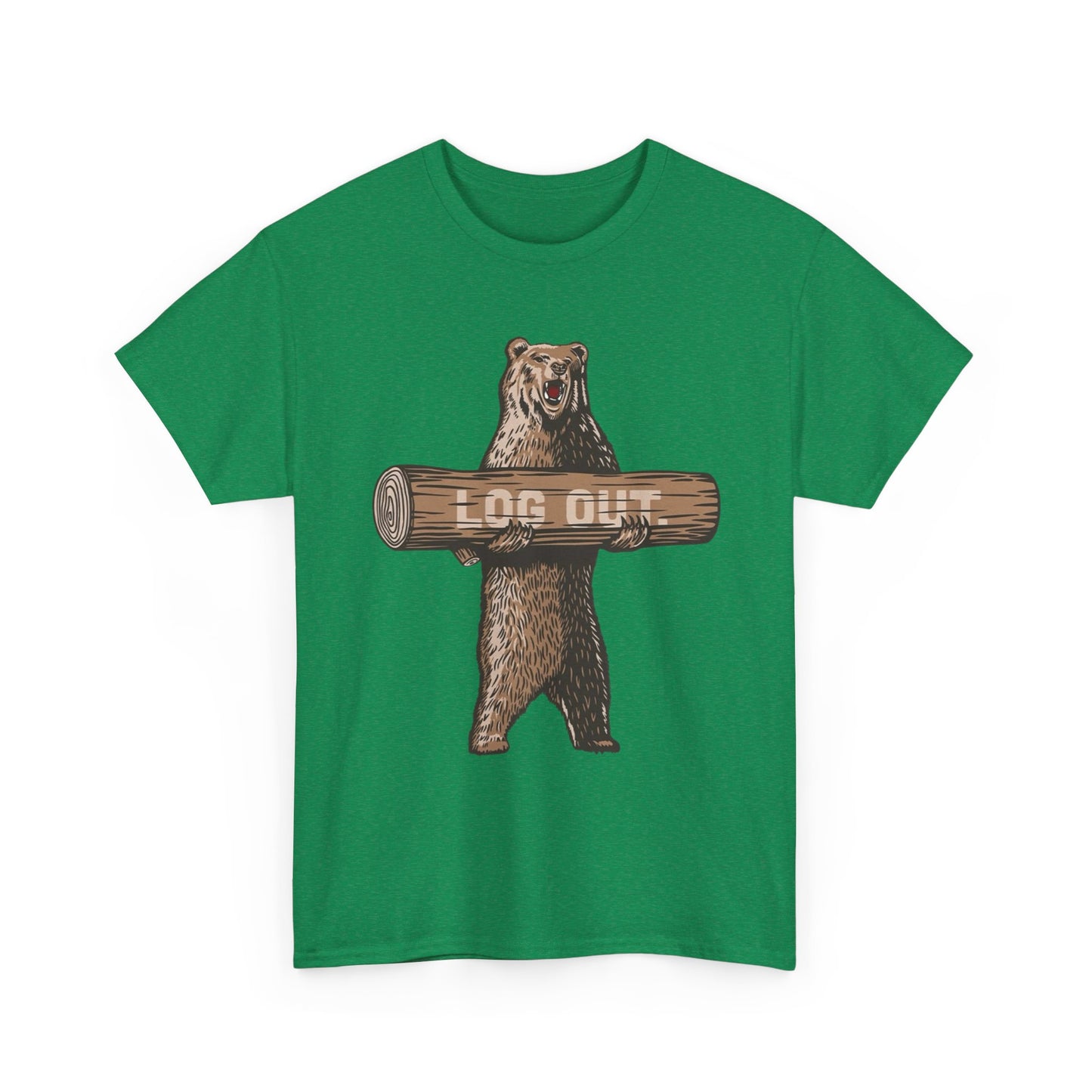 Log Out Bear Vacation Camping T Shirt Graphic Men's Heavy Cotton Tee