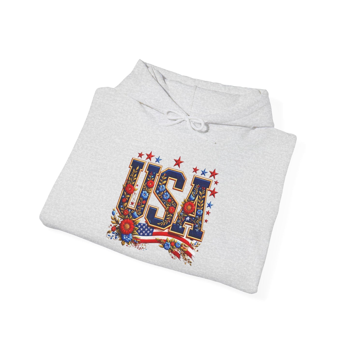 USA Floral America Graphic Hoodie Unisex Heavy Blend™ Hooded Sweatshirt