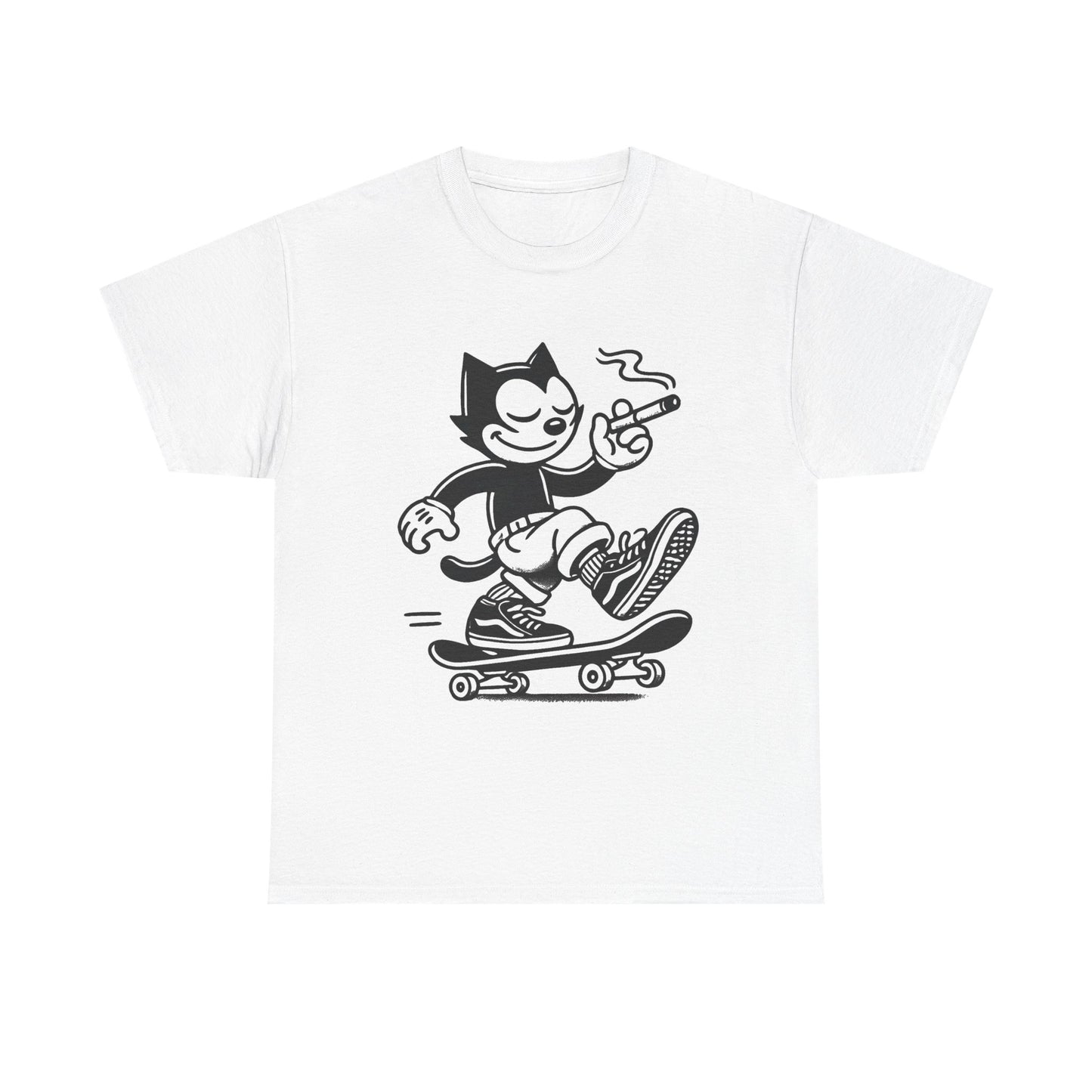Cat Skateboarding Retro Graphic T Shirt NEW Vintage Unisex Heavy Cotton Tee
