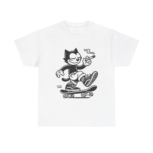 Cat Skateboarding Retro Graphic T Shirt NEW Vintage Unisex Heavy Cotton Tee