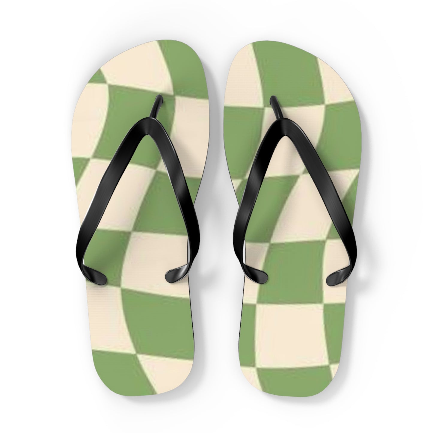 Checkered Wavy Green Sandals, Beach Shoes, Vacation Flip Flops, Pool Slides