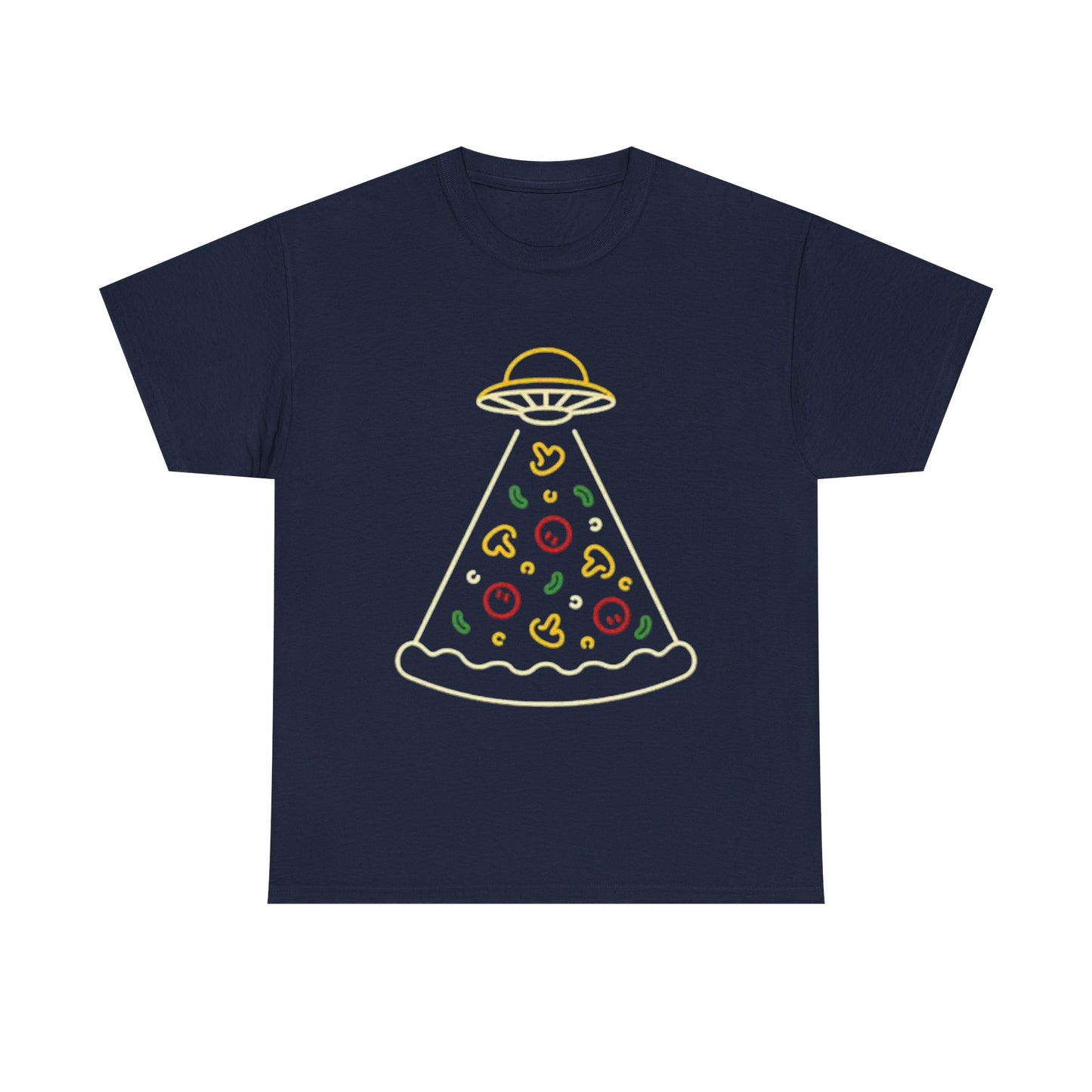 Space Pizza Shirt Funny Aliens One Bite Pizza Graphic Unisex Heavy Cotton Tee
