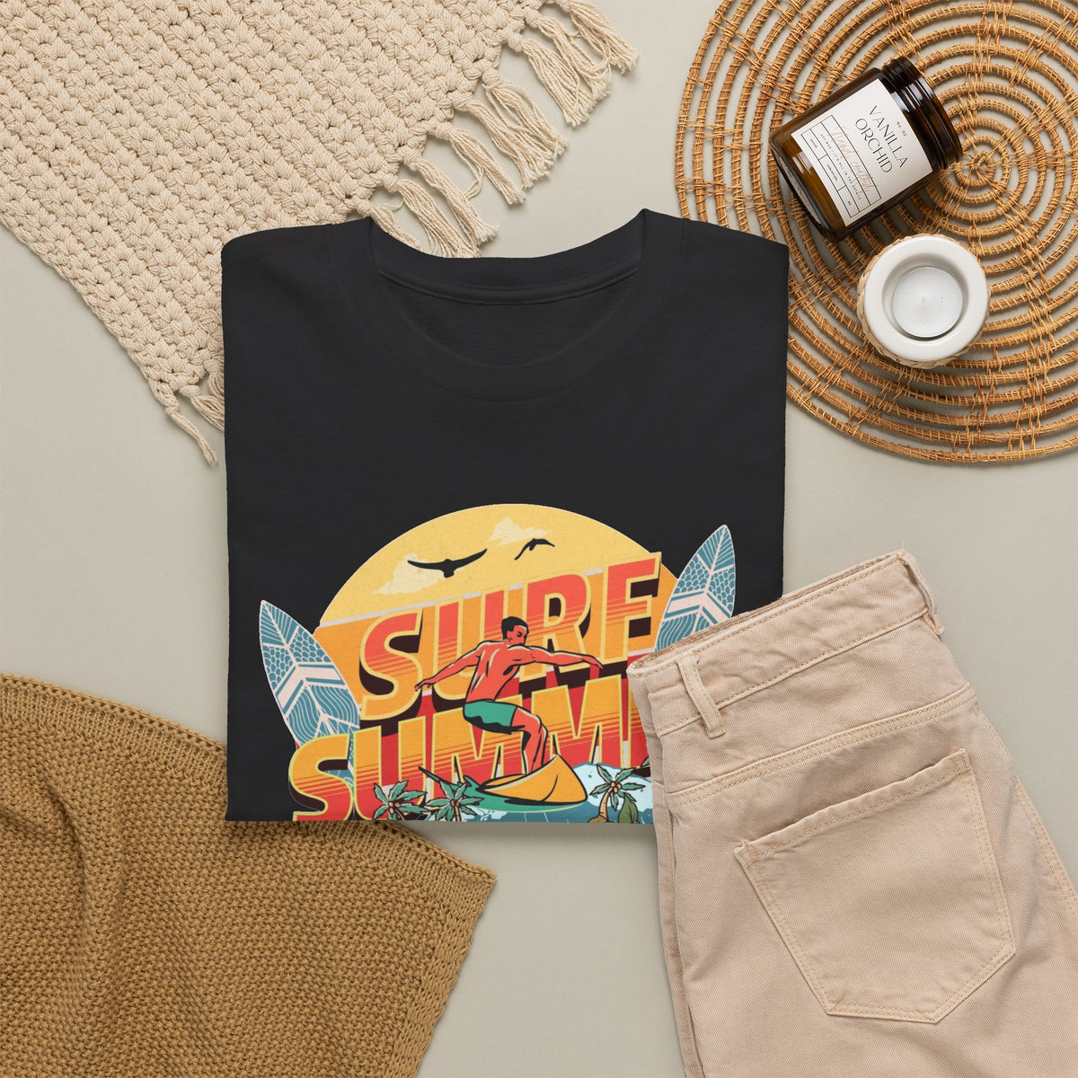 Surfing Summer Graphic T Shirt Men's Beach Heavy Cotton Tee