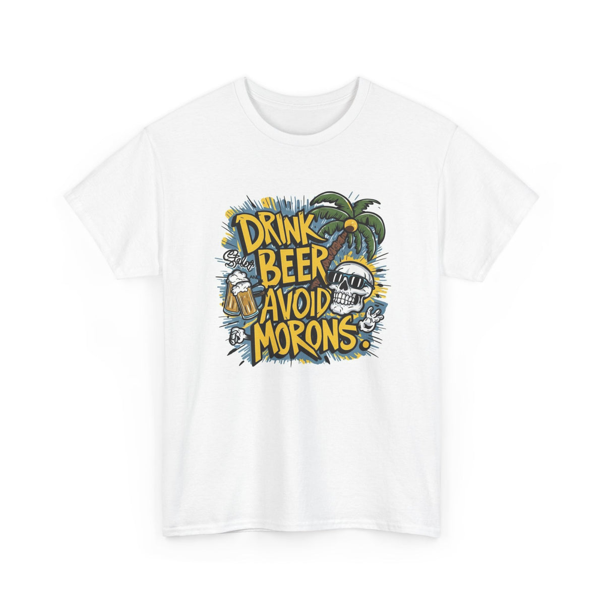 Drink Beer Avoid Morons Graphic T Shirt Funny Bar Beers Unisex Heavy Cotton Tee