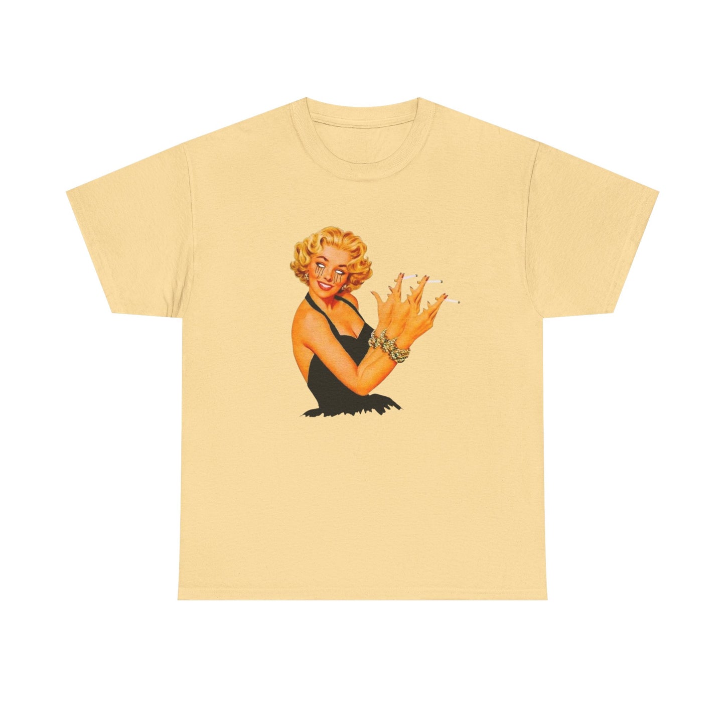 Pin Up Model Smoking Vintage Graphic T-Shirt Women's Heavy Comfy Cotton Tee