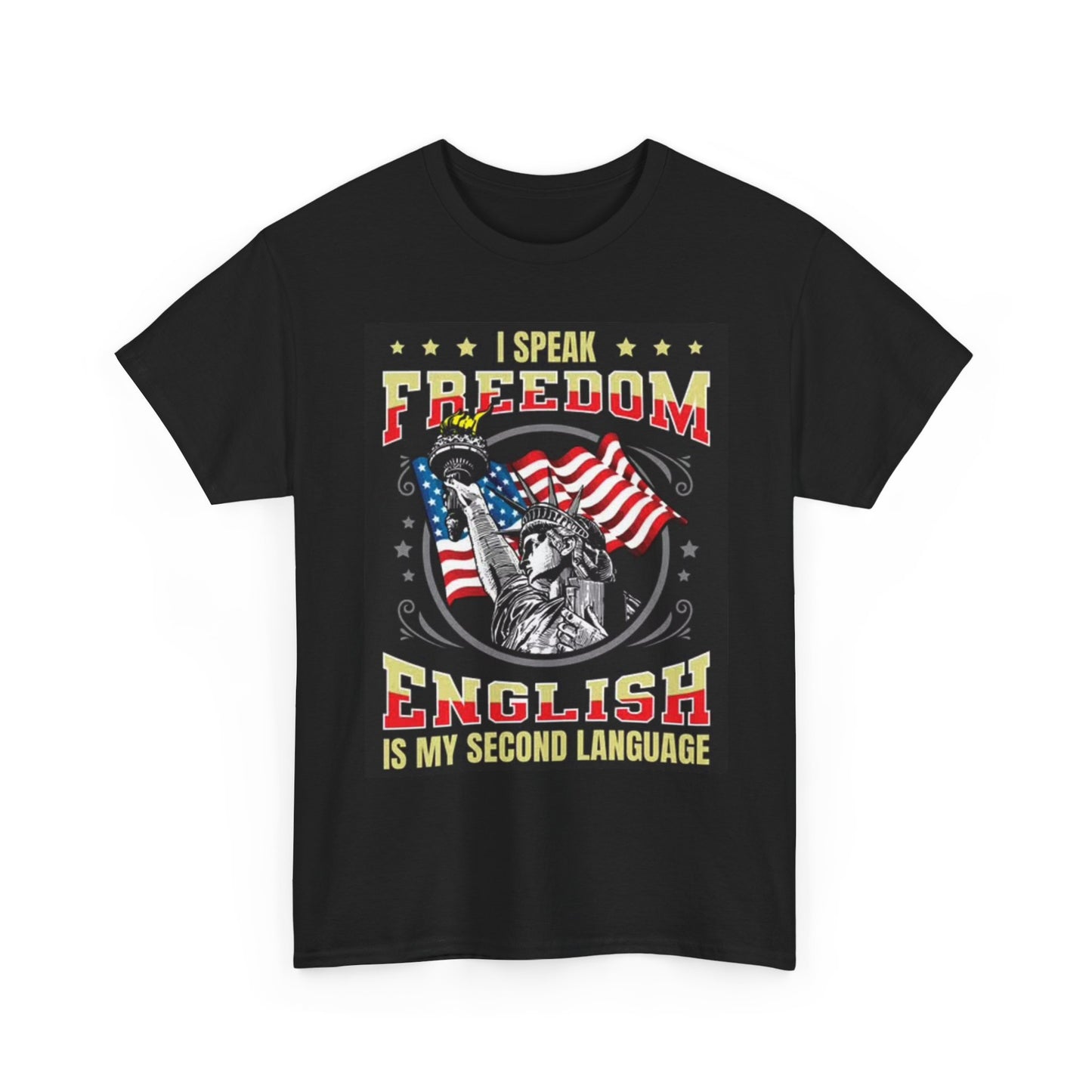 I Speak Freedom Graphic T Shirt American Flag Fire Retro Unisex Heavy Cotton Tee