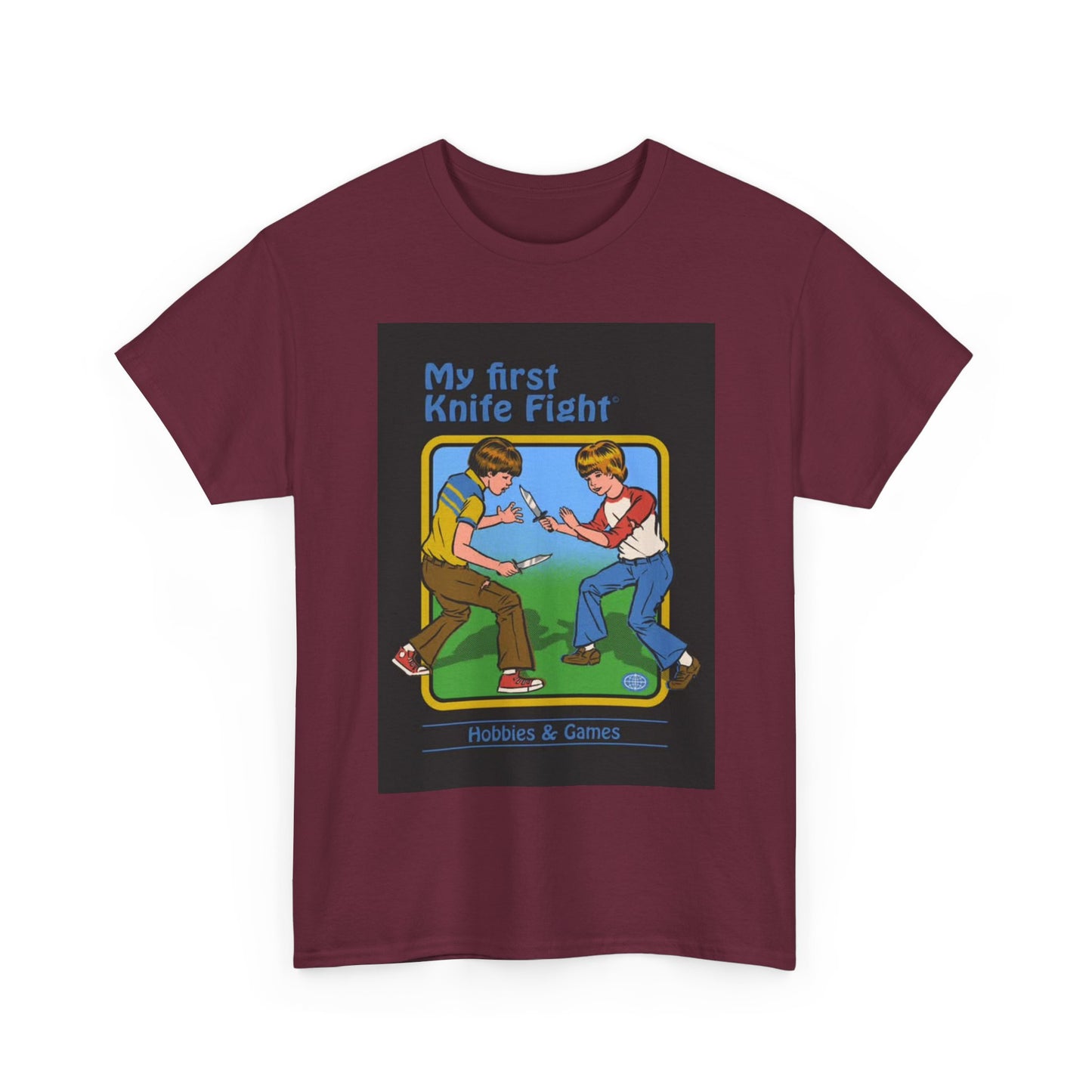 My First Knife Fight Tshirt Funny Kids Poster Retro 70s Unisex Heavy Cotton Tee