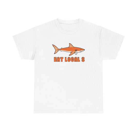 Eat Locals Funny Shark Graphic T Shirt NEW Vintage Adult Unisex Heavy Cotton Tee