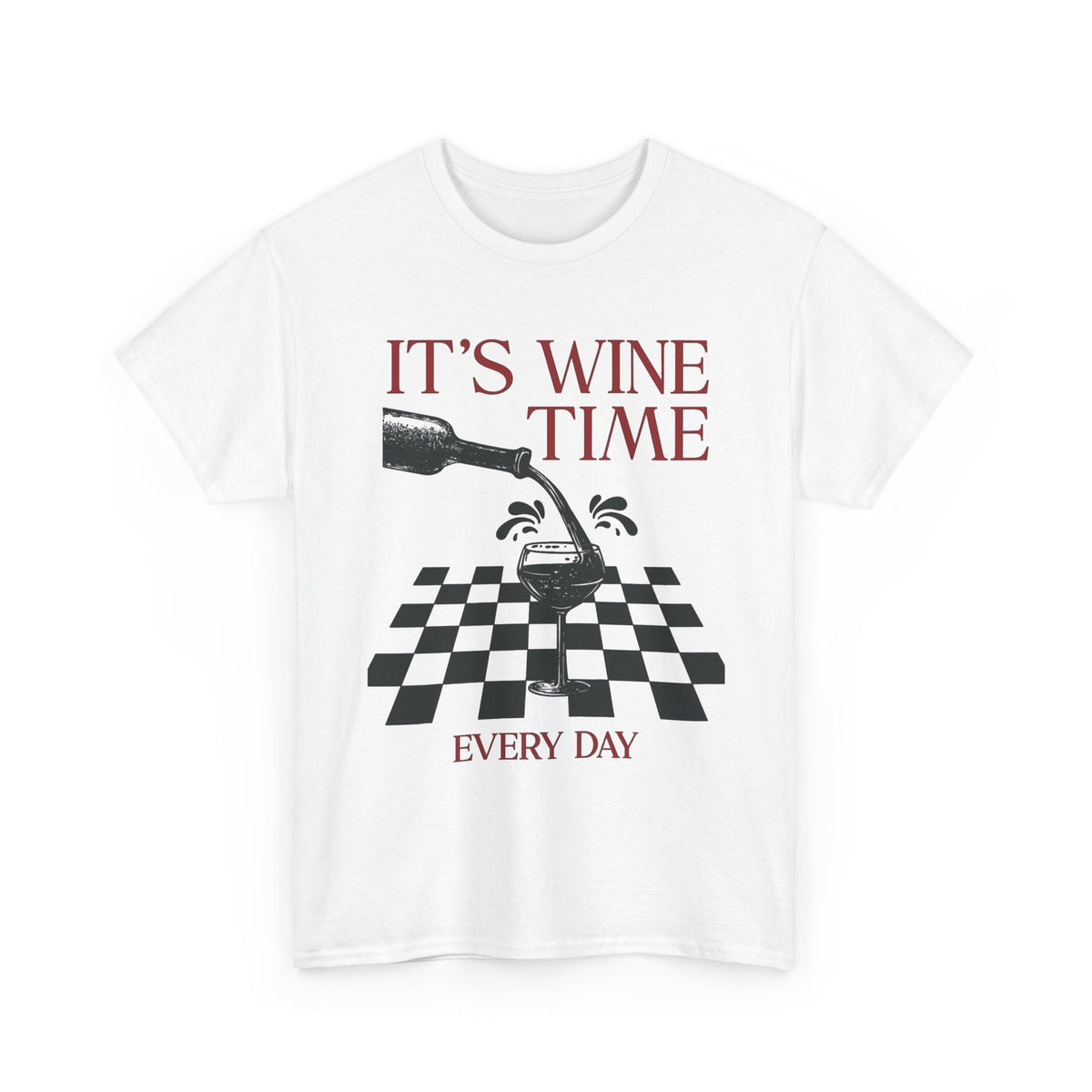 It's Wine Time Every Day T-Shirt, Wine Bottle Chessboard Design Men's Graphic Tee
