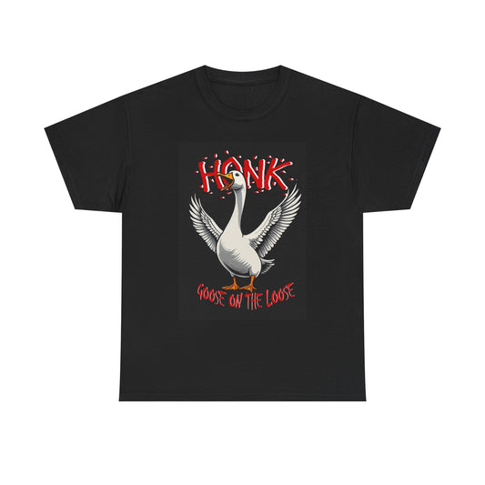 Goose On The Loose T Shirt Funny Bird Graphic Unisex Heavy Cotton Tee