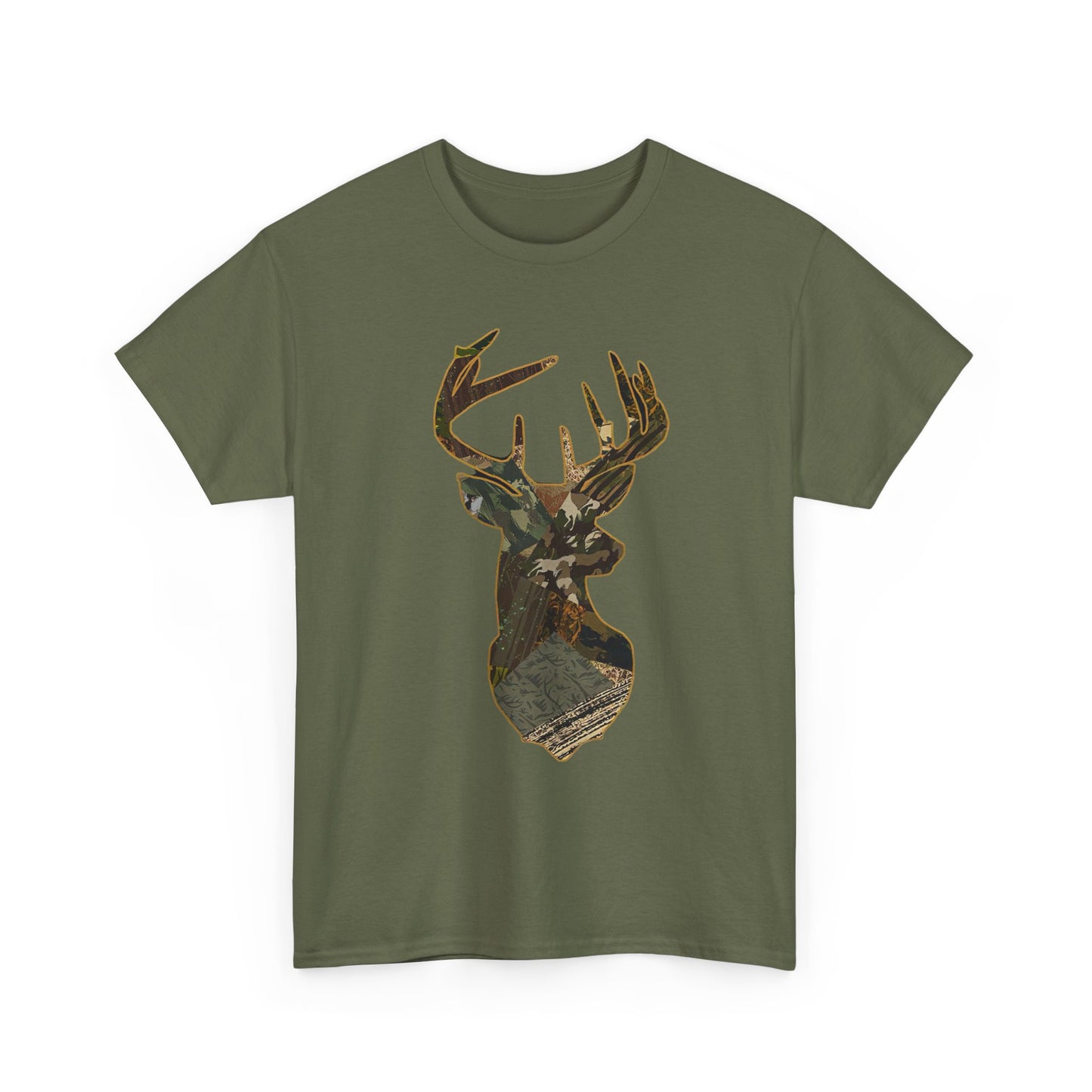 Camo Deer Buck Graphic T Shirt Unisex Heavy Cotton Tee NEW