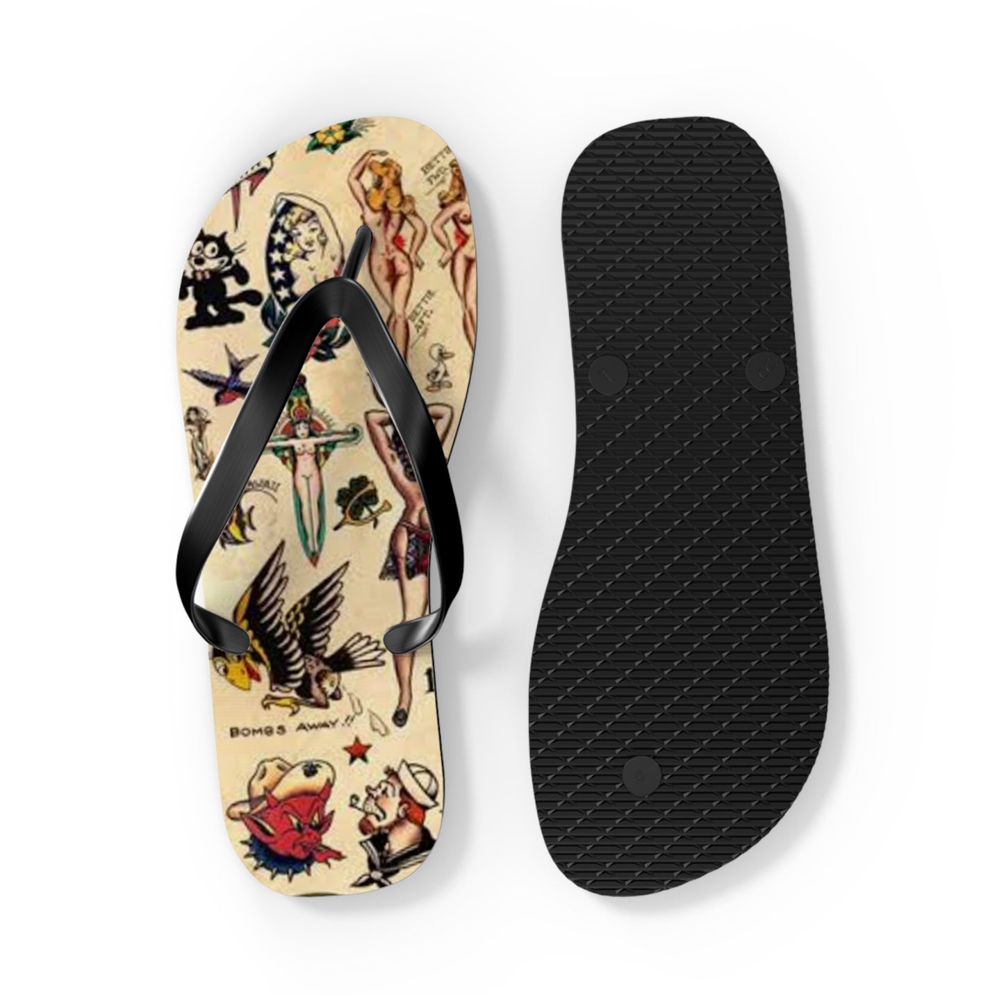 Sailor Jerry Navy Sandals, Beach Shoes, Vacation Flip Flops, Pool Slides