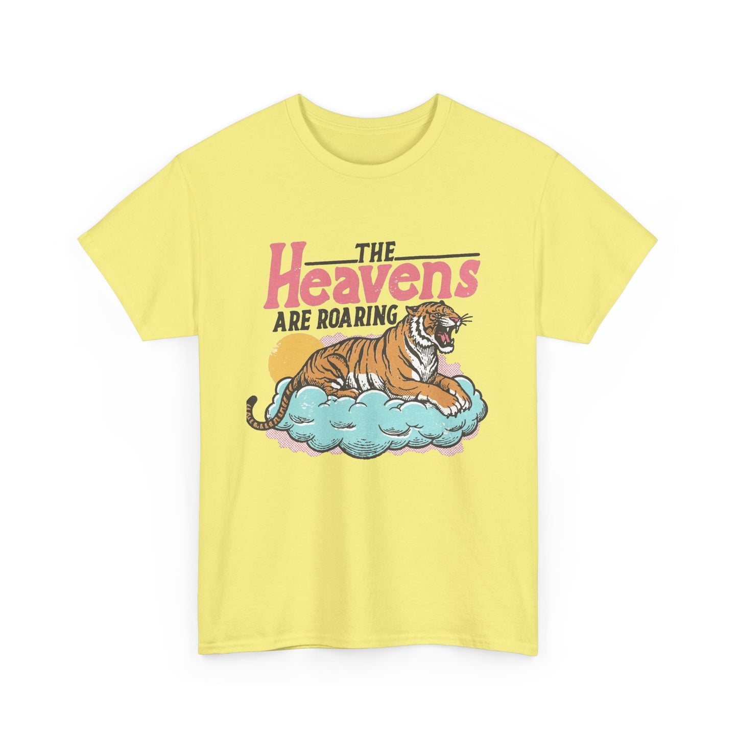 The Heavens Are Roaring Tiger Retro Graphic T Shirt Regular Men's Heavy Cotton Tee