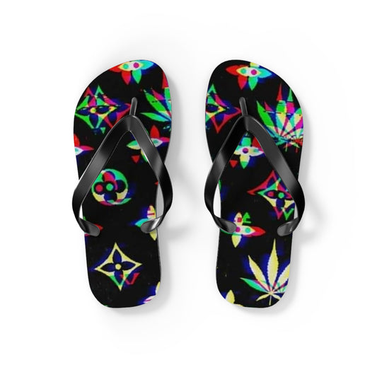 WAVES And SUN Co Sandals Weed Leafs  - Flip Flops -Slides Summer Beach BRAND NEW