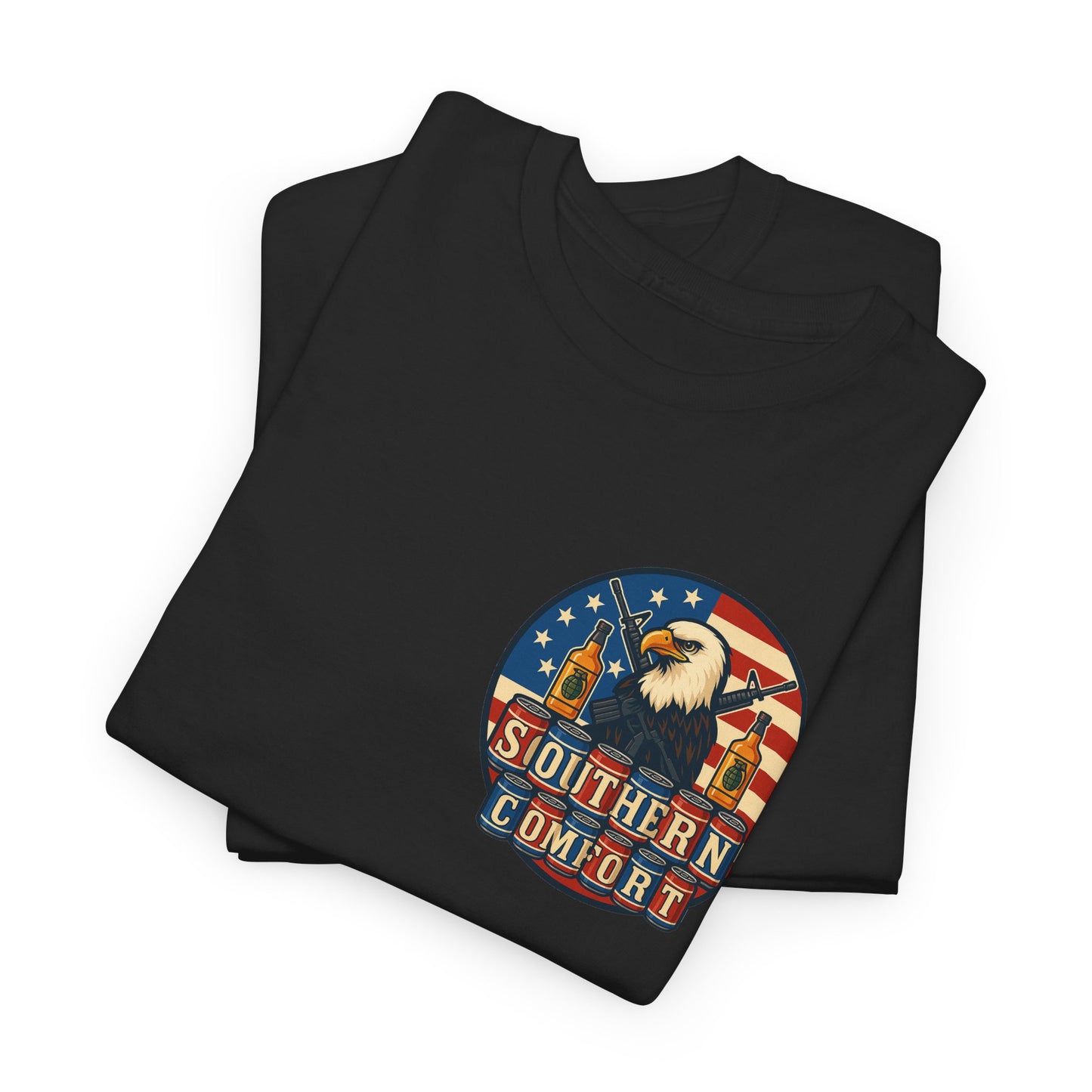 Southern Comfort Graphic T Shirt American Flag-USA-Bald Eagle-Beers-Guns-Whiskey