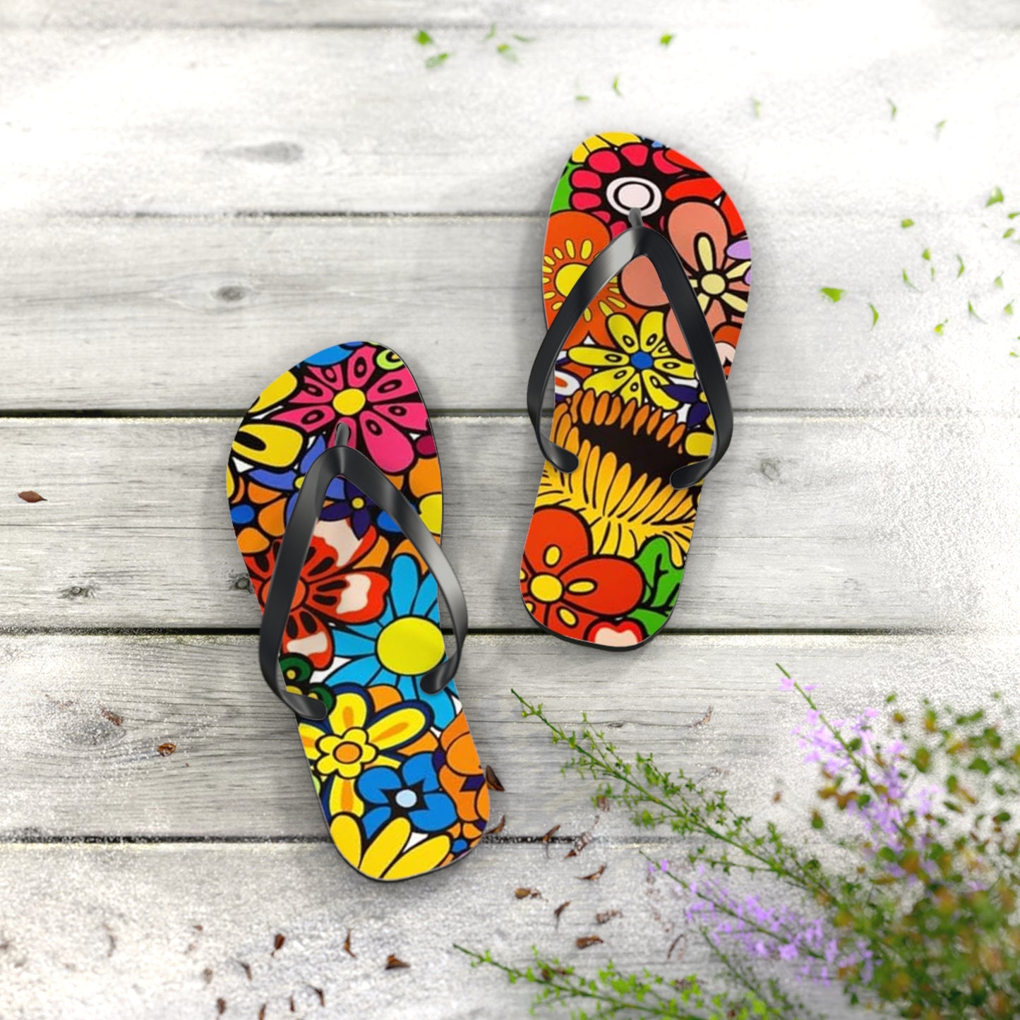 Waves And Sun Sandals Groovy Vibes Summer Flip Flops Slides BRAND NEW