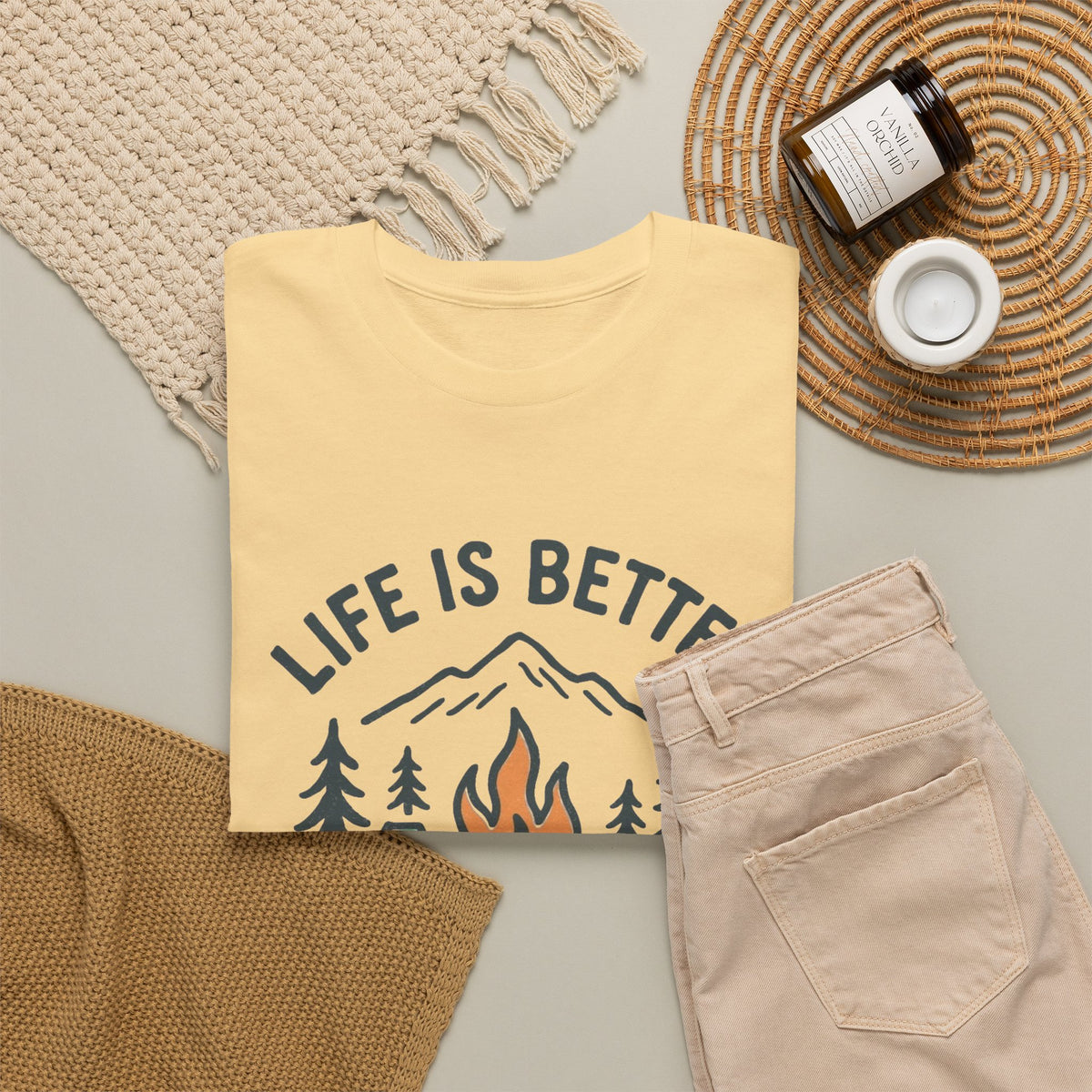 Life Is Better By The Campfire Graphic T Shirt Men's Heavy Cotton Tee