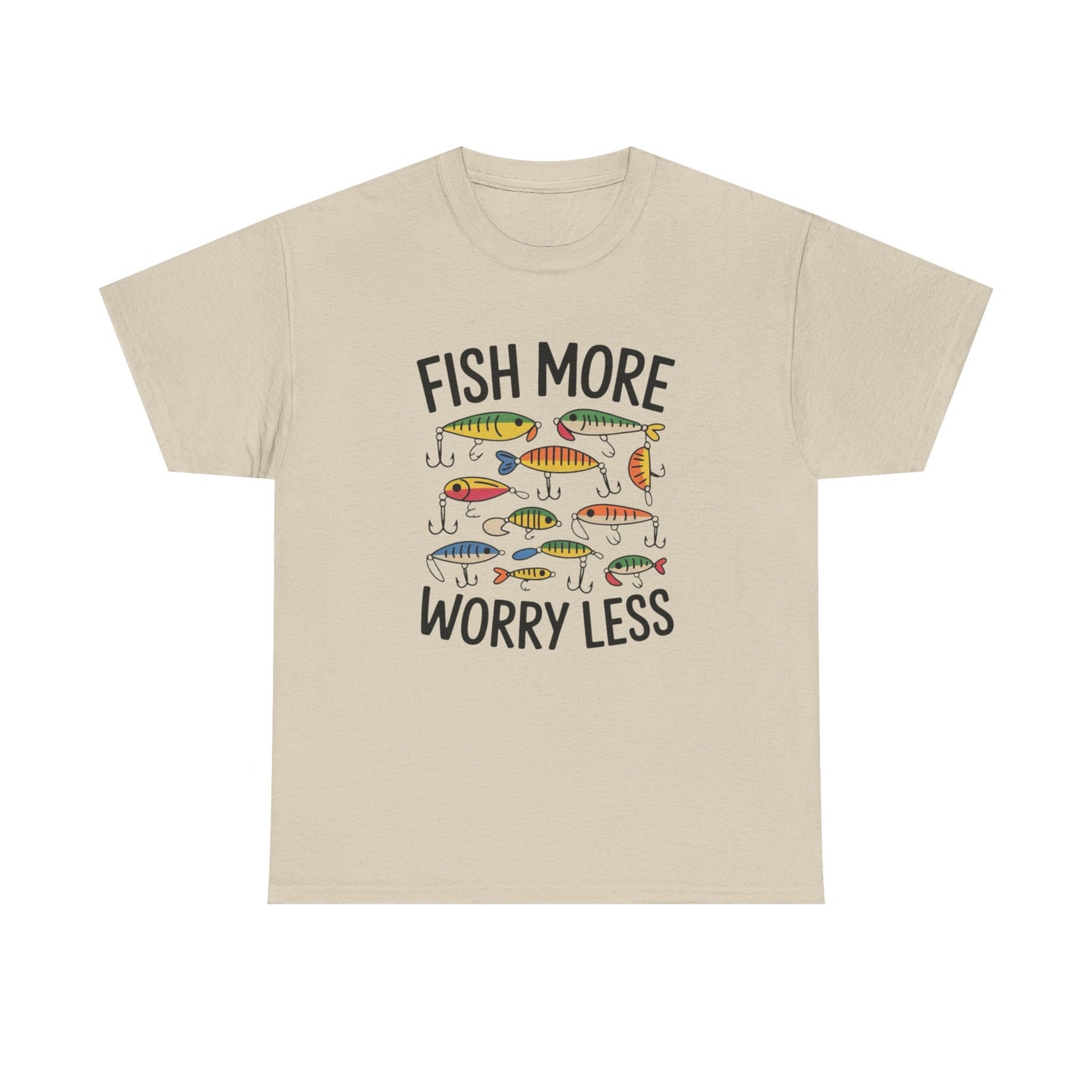 Fish More Worry Less Graphic T Shirt NEW Adult Unisex Heavy Cotton Tee