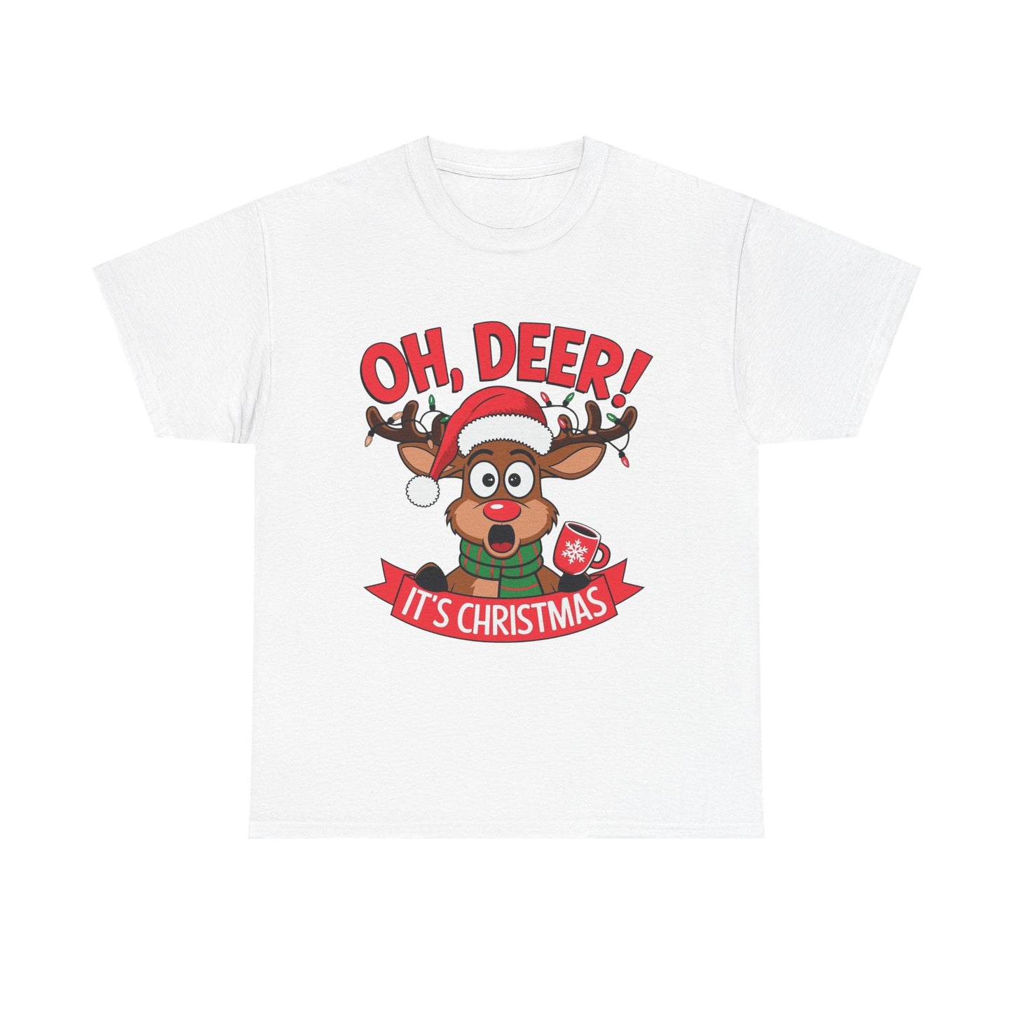 Oh Deer Its Christmas Graphic T Shirt NEW Unisex Heavy Cotton Tee