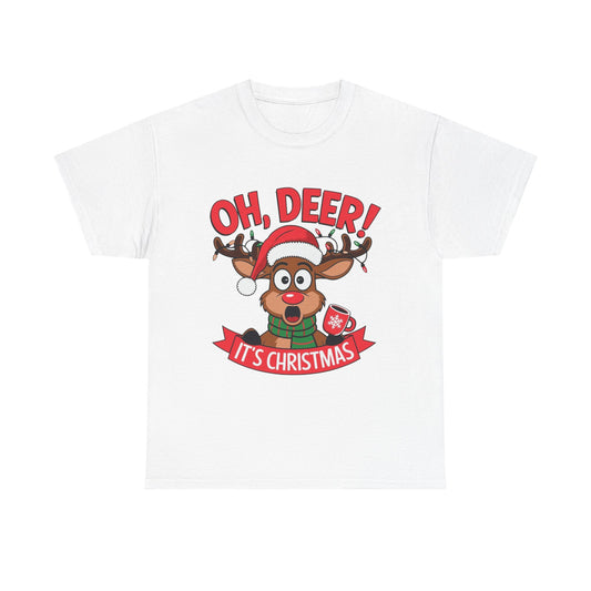 Oh Deer Its Christmas Graphic T Shirt NEW Unisex Heavy Cotton Tee