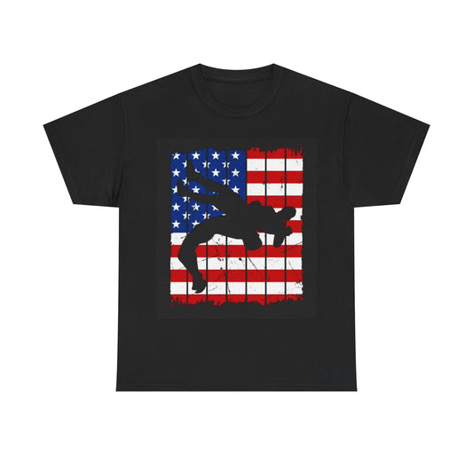 American Flag Wrestling Tshirt Karate Gym Gear UFC Unisex Heavy Cotton Tee