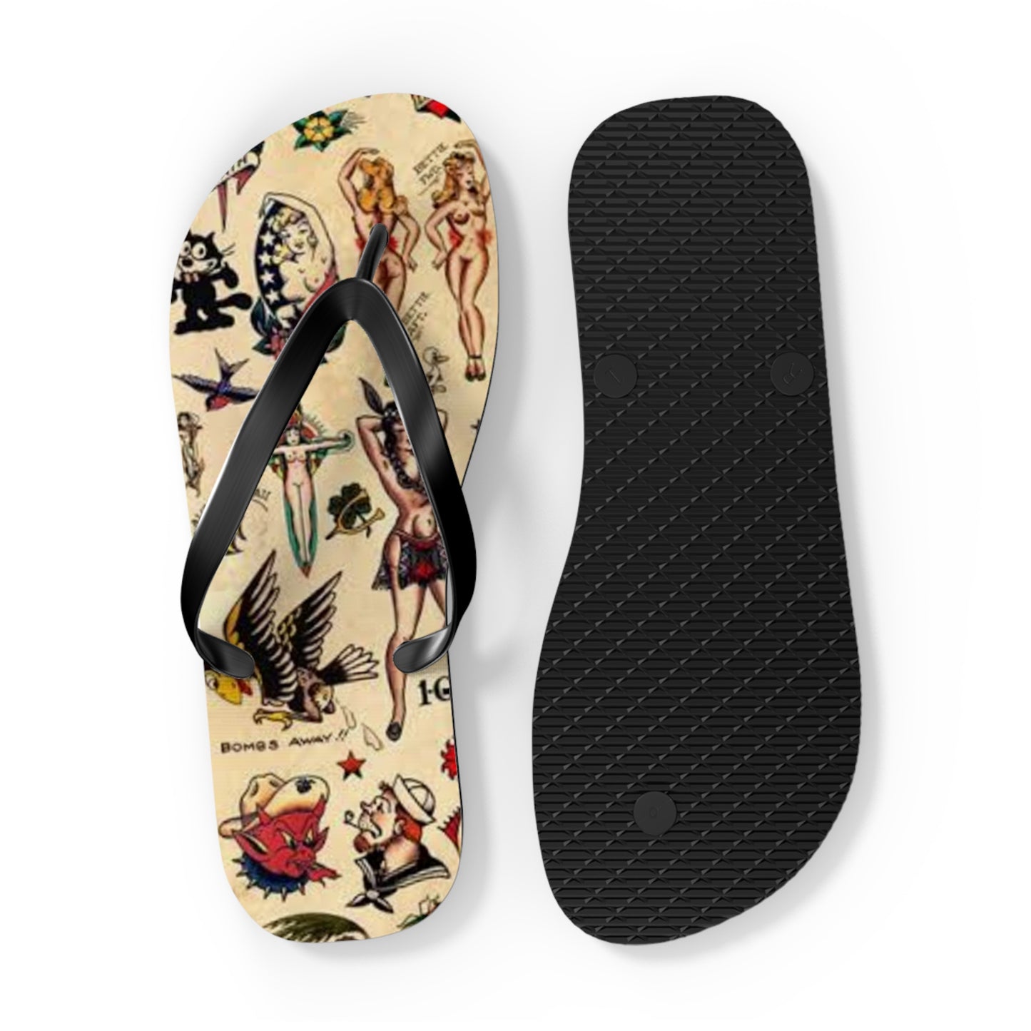 Sailor Jerry Navy Sandals, Beach Shoes, Vacation Flip Flops, Pool Slides