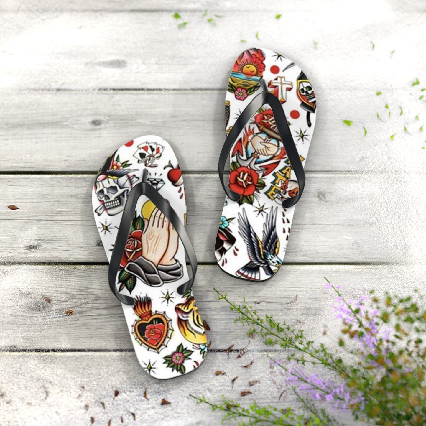 Sailor Jerry Navy Tattoos Sandals, Beach Shoes, Vacation Flip Flops, Pool Slides