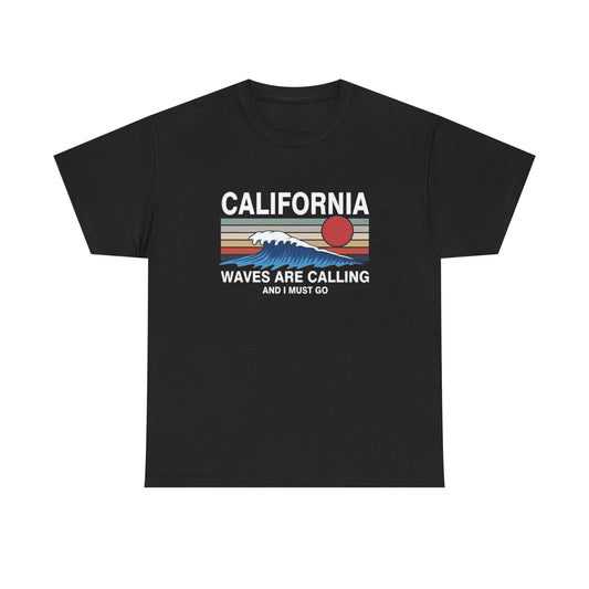 California Waves Are Calling Surfing Graphic T Shirt Unisex Adults NEW