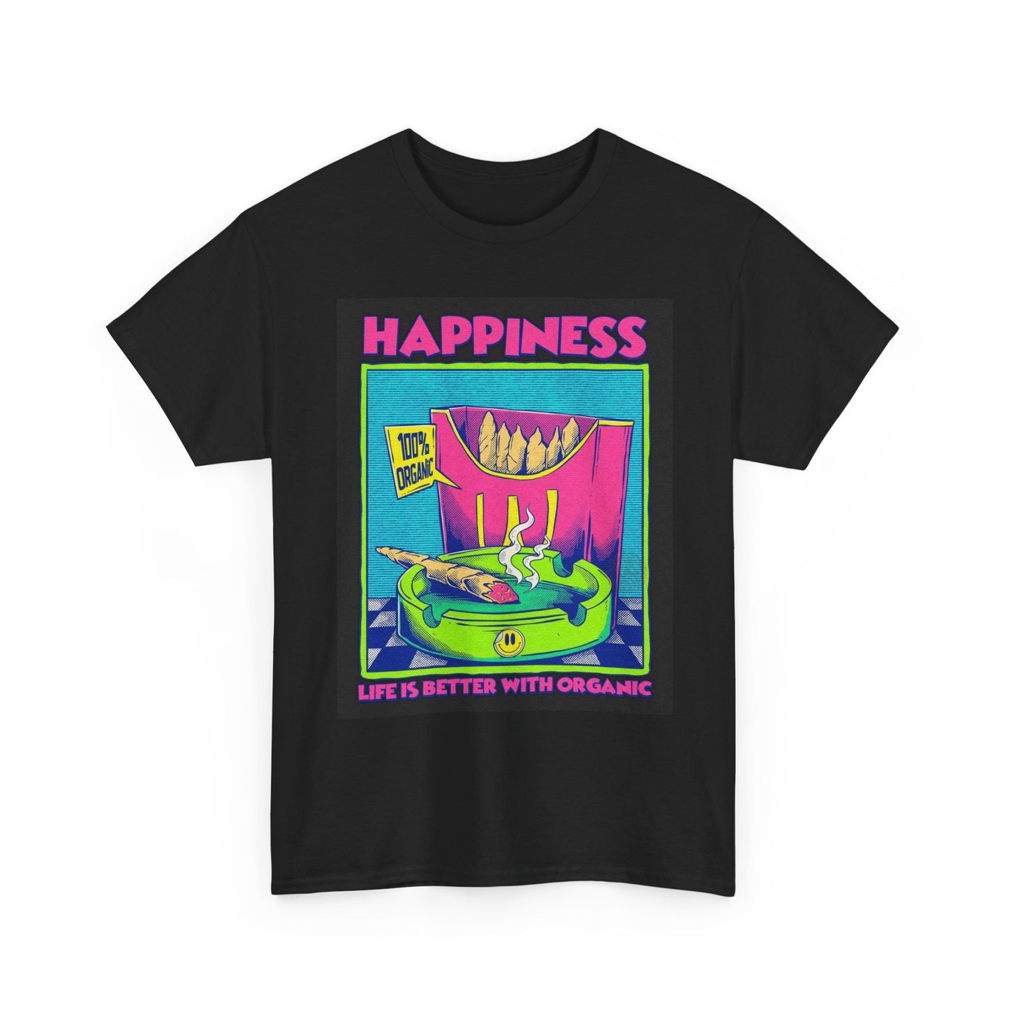 Happiness Is Organic Graphic T Shirt Vintage Unisex Heavy Cotton Tee