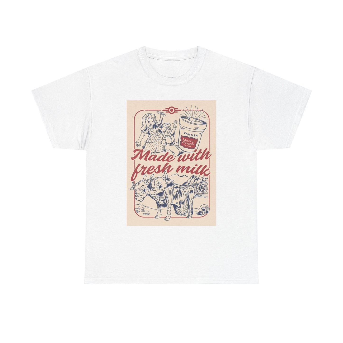 Made With Fresh Milk T Shirt Retro Graphic Vintage Unisex Heavy Cotton Tee