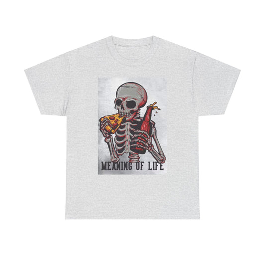 Meaning Of Life Pizza And Beer Graphic T Shirt Funny Death Unisex Heavy Cotton