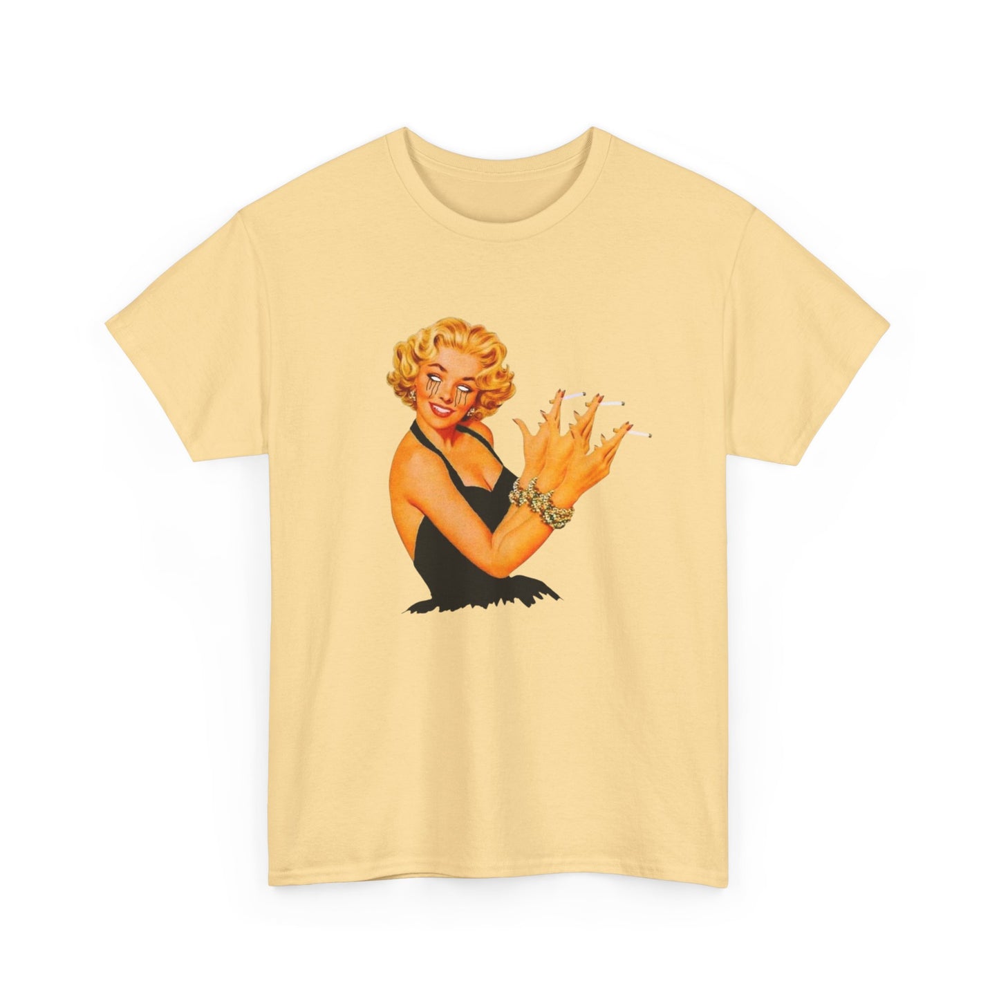 Pin Up Model Smoking Vintage Graphic T-Shirt Women's Heavy Comfy Cotton Tee