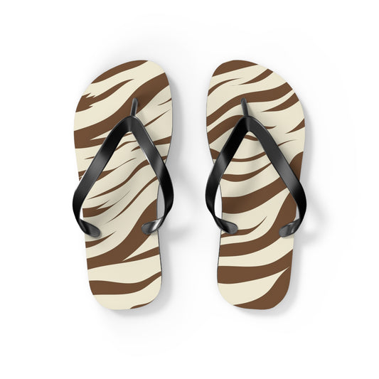 Brown Zebra Print Beach Sandals, Slides for Summer, Flip Flops, Water Resistant