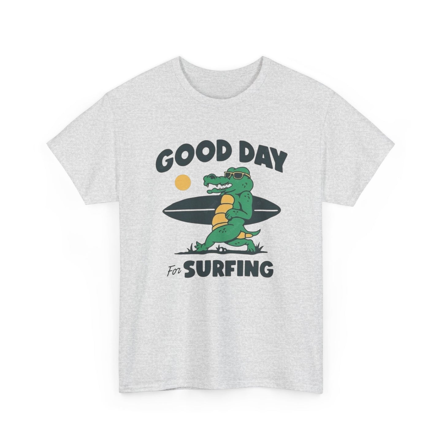 Good Day For Surfing Crocodile T Shirt Graphic Unisex Heavy Cotton Tee NEW GIFT
