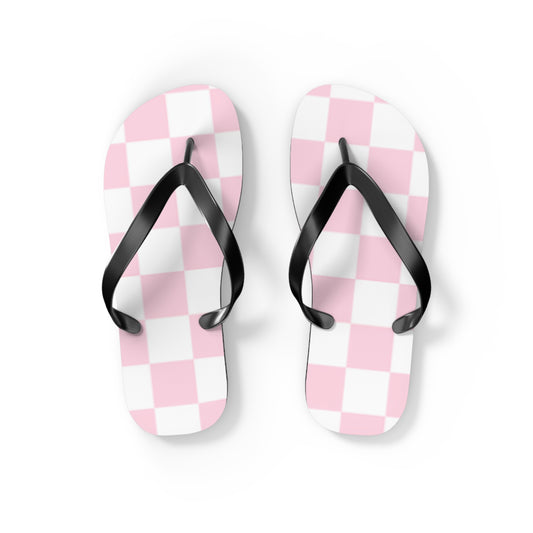 Pink Checkered Sandals, Beach Shoes, Vacation Flip Flops, Pool Slides