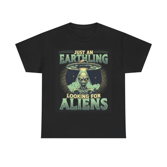 Looking For Aliens T Shirt Funny Graphic Space Unisex Heavy Cotton Tee