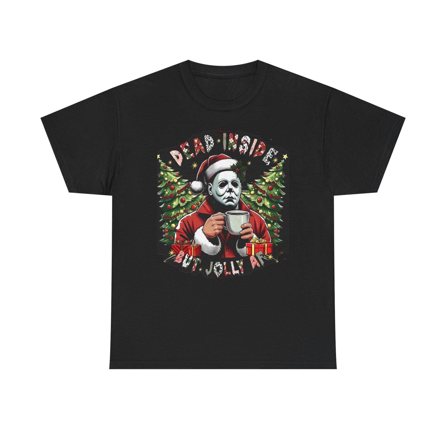 Dead Inside But Jolly AF Funny Graphic T Shirt Christmas Unisex Heavy Cotton Tee