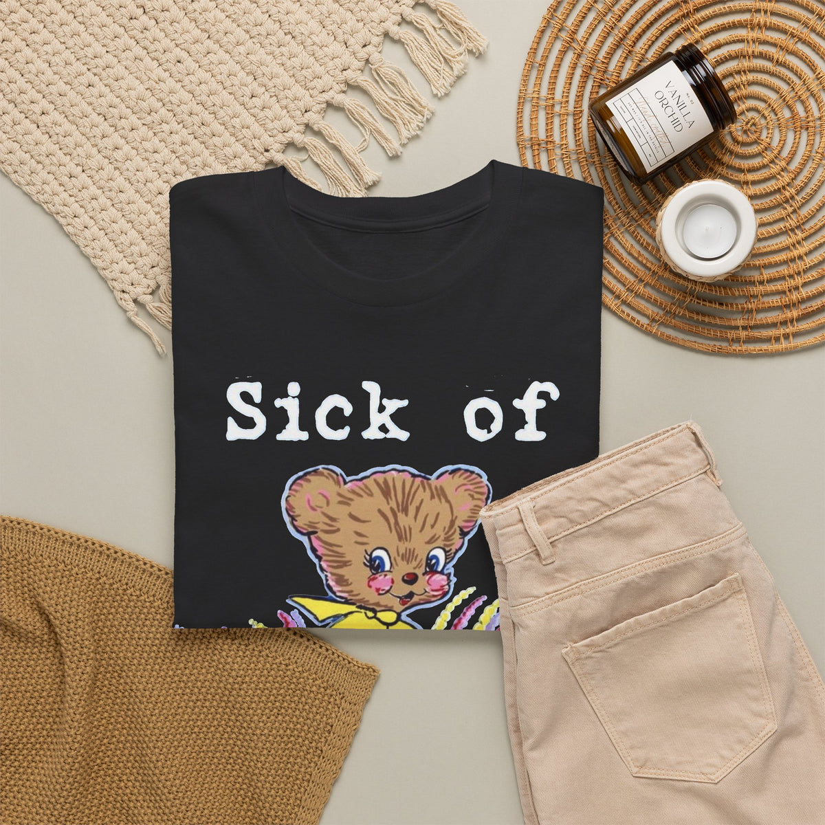 Sick of This Funny Teddy Bear Graphic T-Shirt Men's Graphic Tee