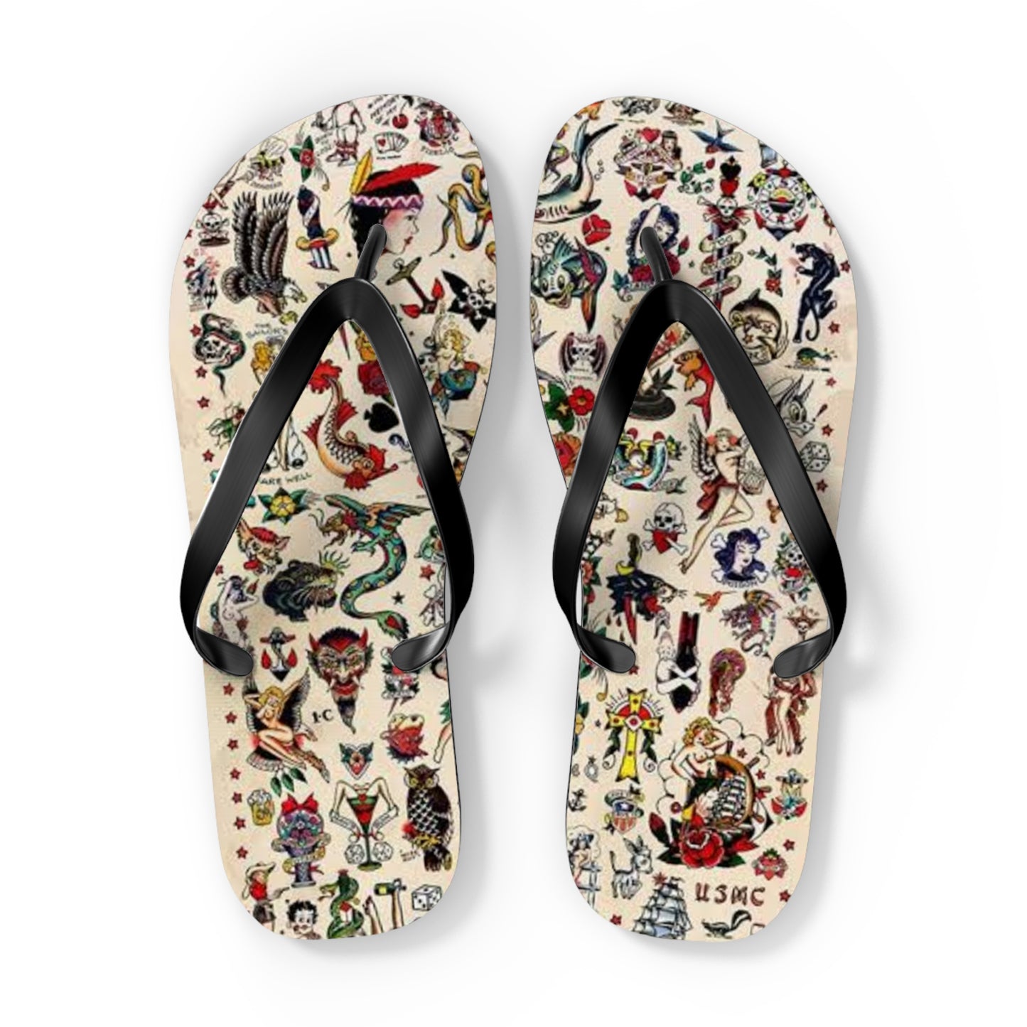 Sailor Jerry Tattoos Sandals, Beach Shoes, Vacation Flip Flops, Pool Slides
