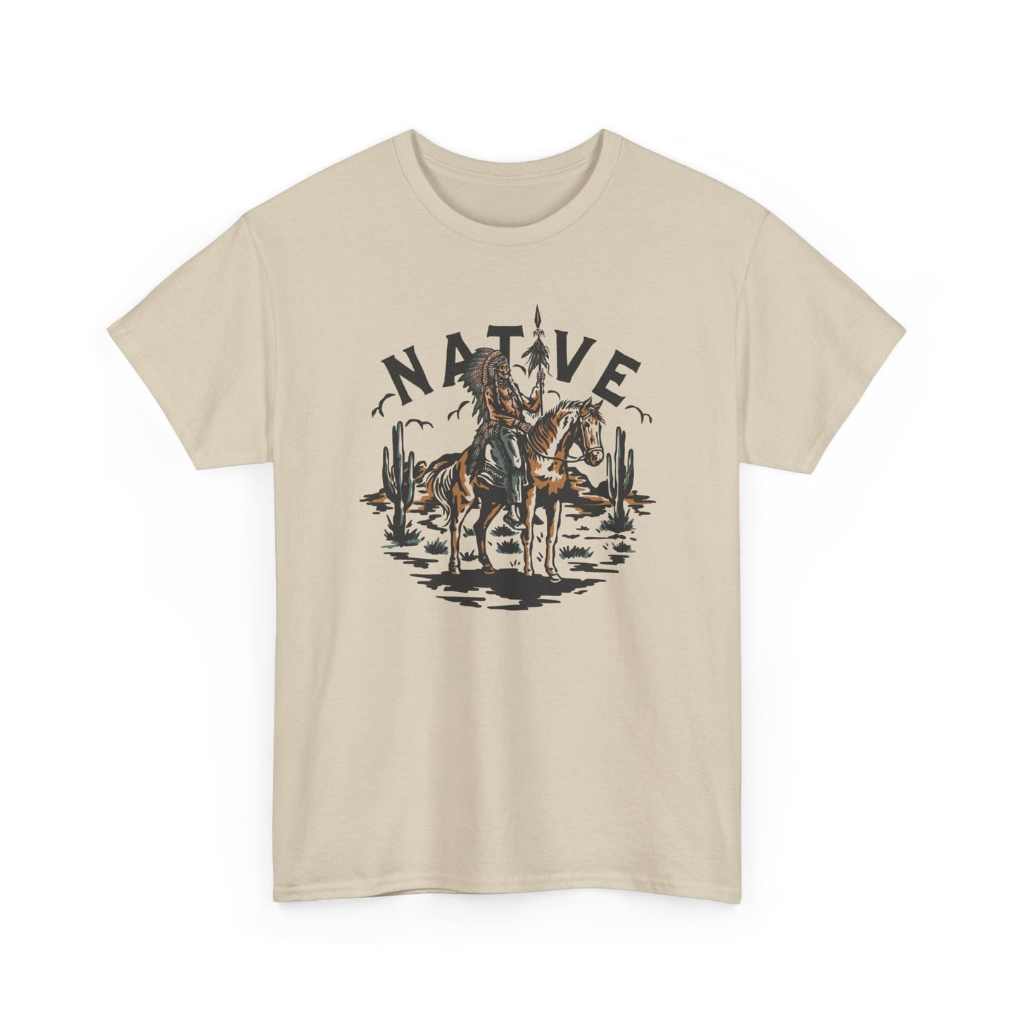 Native American Horse Vintage Graphic T Shirt Unisex Heavy Cotton Tee New Gift