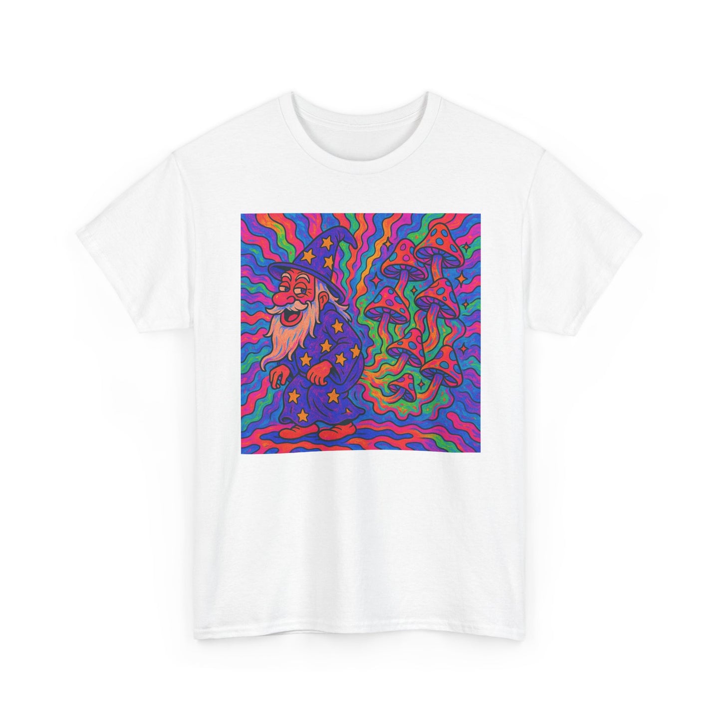 Wizard Farting Magic Mushrooms Graphic T Shirt Funny Unisex Heavy Cotton Tee