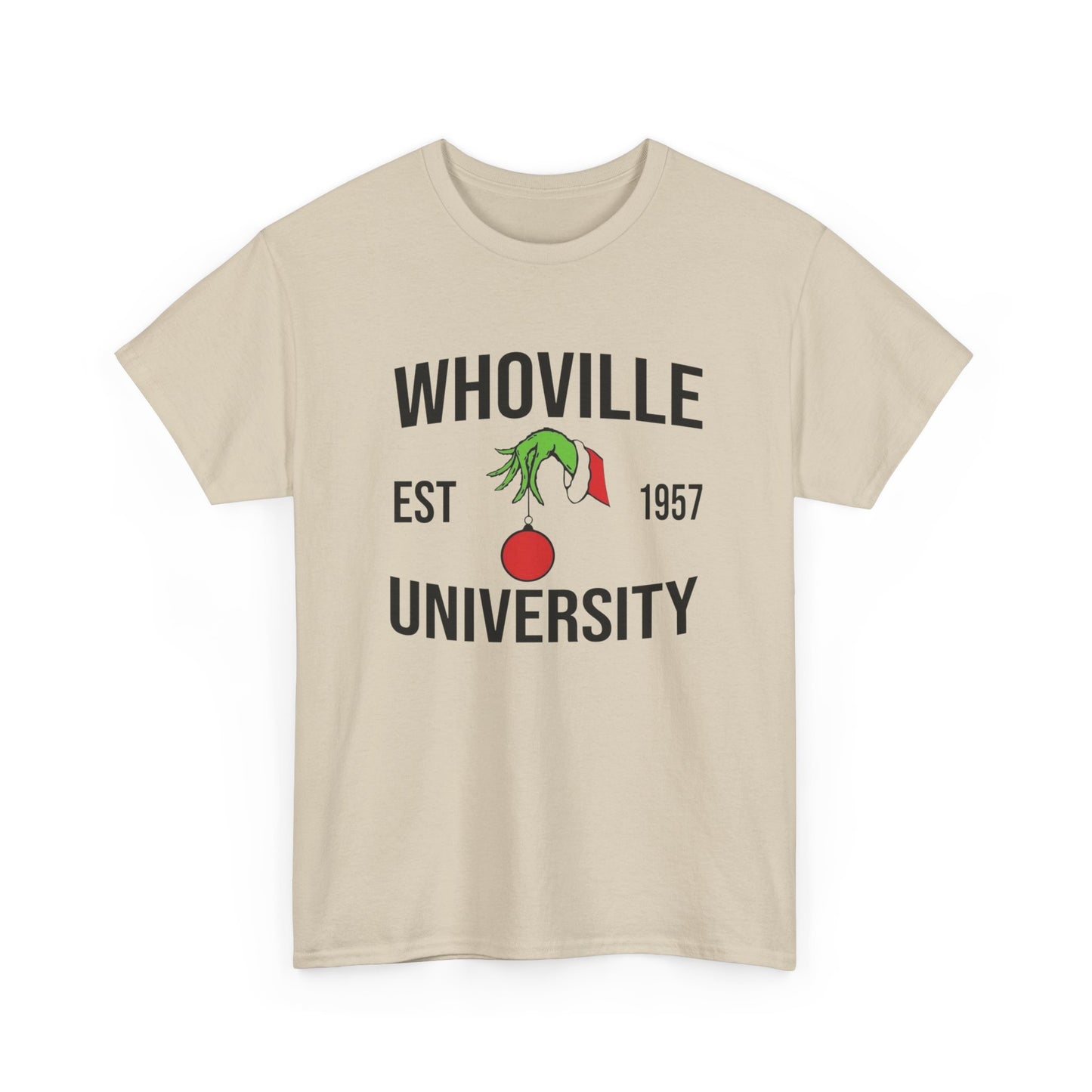 Whoville University Christmas Grinch Graphic T Shirt Unisex NEW Heavy Cotton Tee